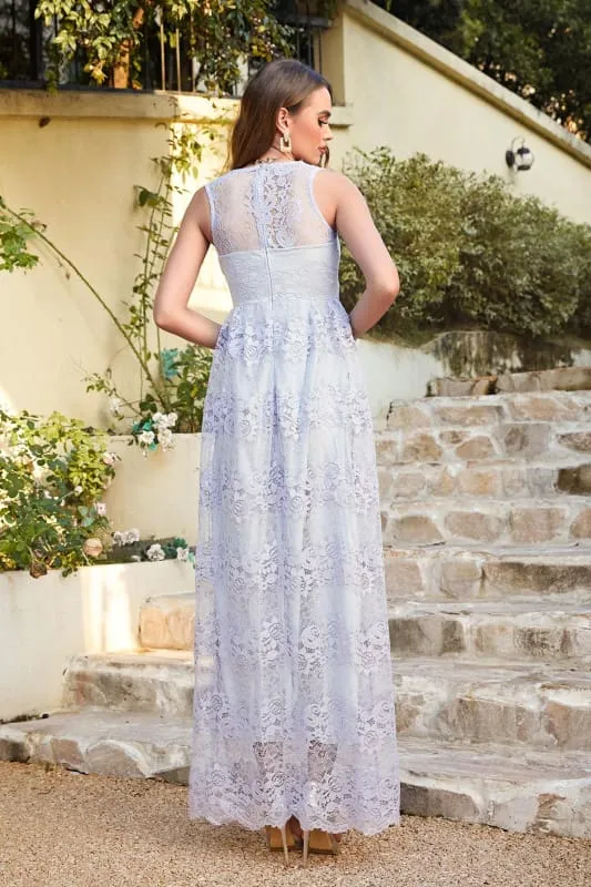 Elegant Sleeveless Bridesmaid Dress Floral Lace V-Neck Ankle Length Evening Dresses