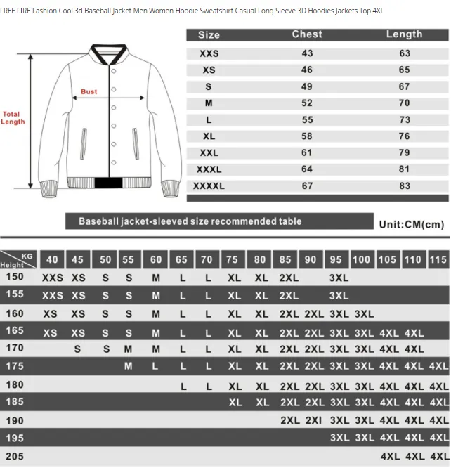 Fashion-FREE FIRE Fashion 3D Baseball Jacket Hoodie Sweatshirt