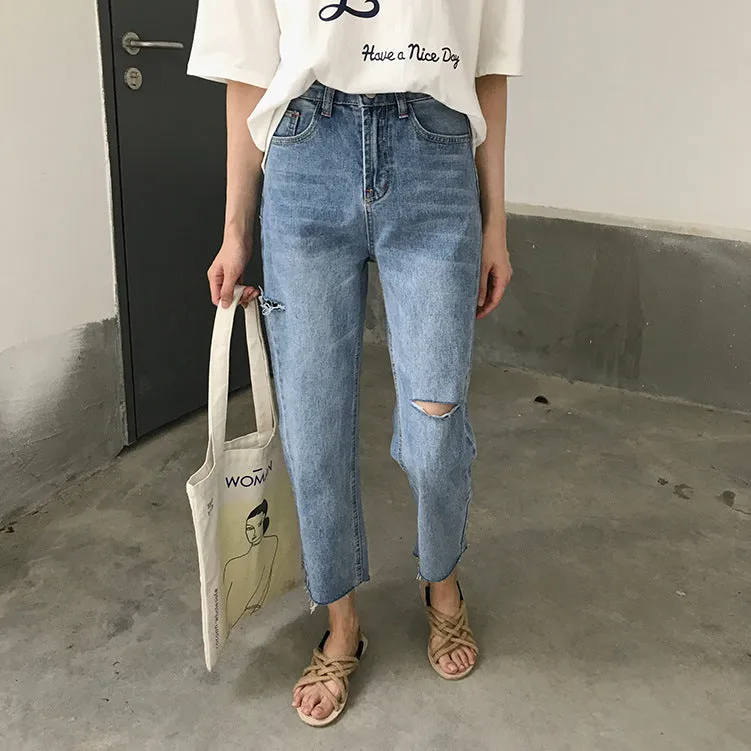 Fashion Loose Nine-Point Ripped Jeans