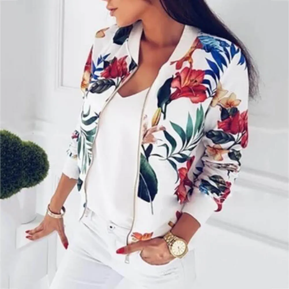 Floral Spring Jacket Women  Retro Ladies Short Thin Slim Bomber