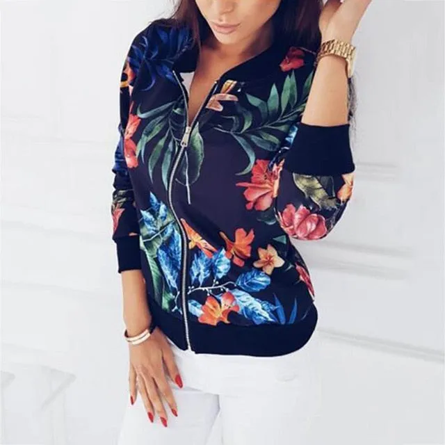 Floral Spring Jacket Women  Retro Ladies Short Thin Slim Bomber