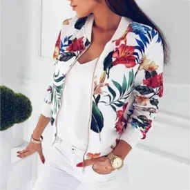 Floral Spring Jacket Women  Retro Ladies Short Thin Slim Bomber