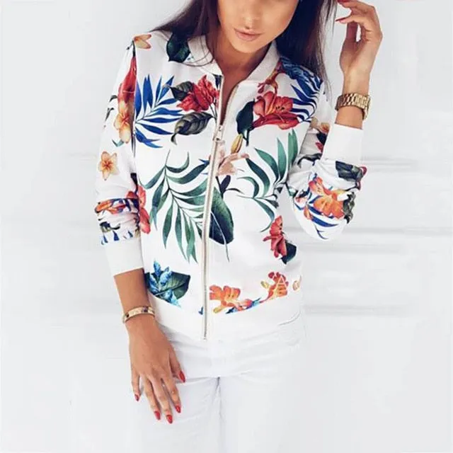 Floral Spring Jacket Women  Retro Ladies Short Thin Slim Bomber