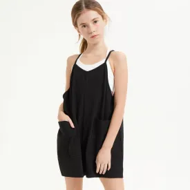 Girls Cotton Romper -Black