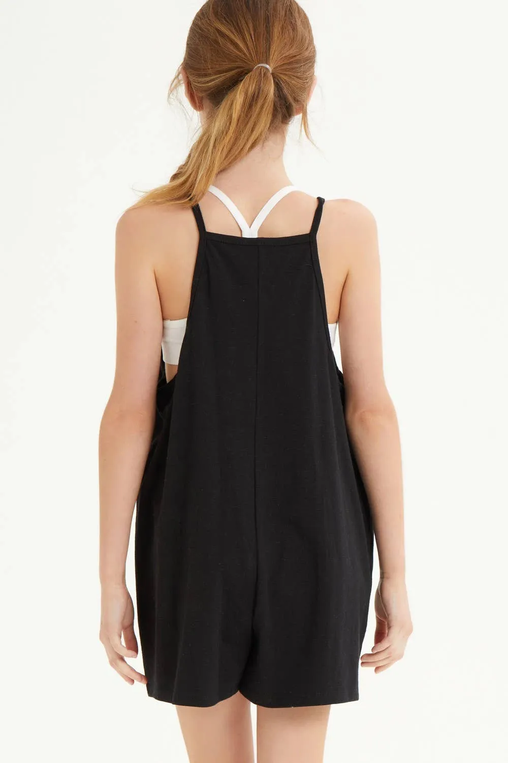 Girls Cotton Romper -Black