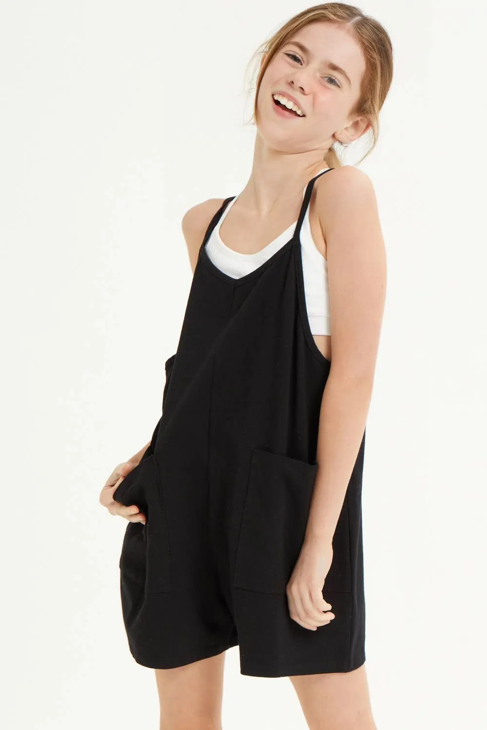 Girls Cotton Romper -Black