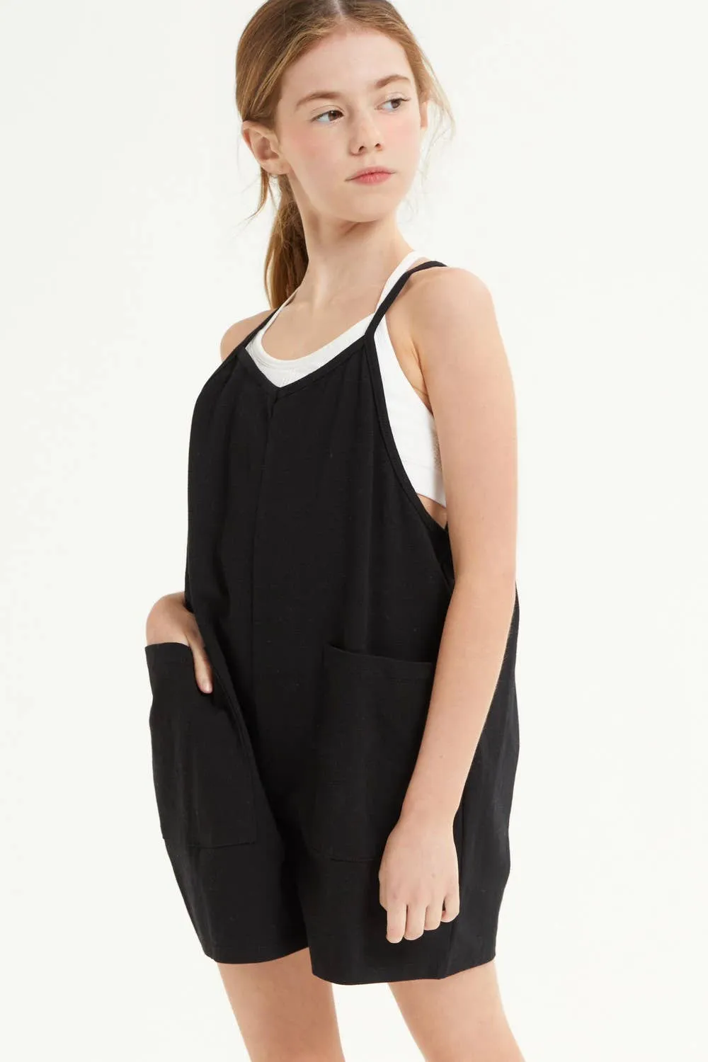 Girls Cotton Romper -Black