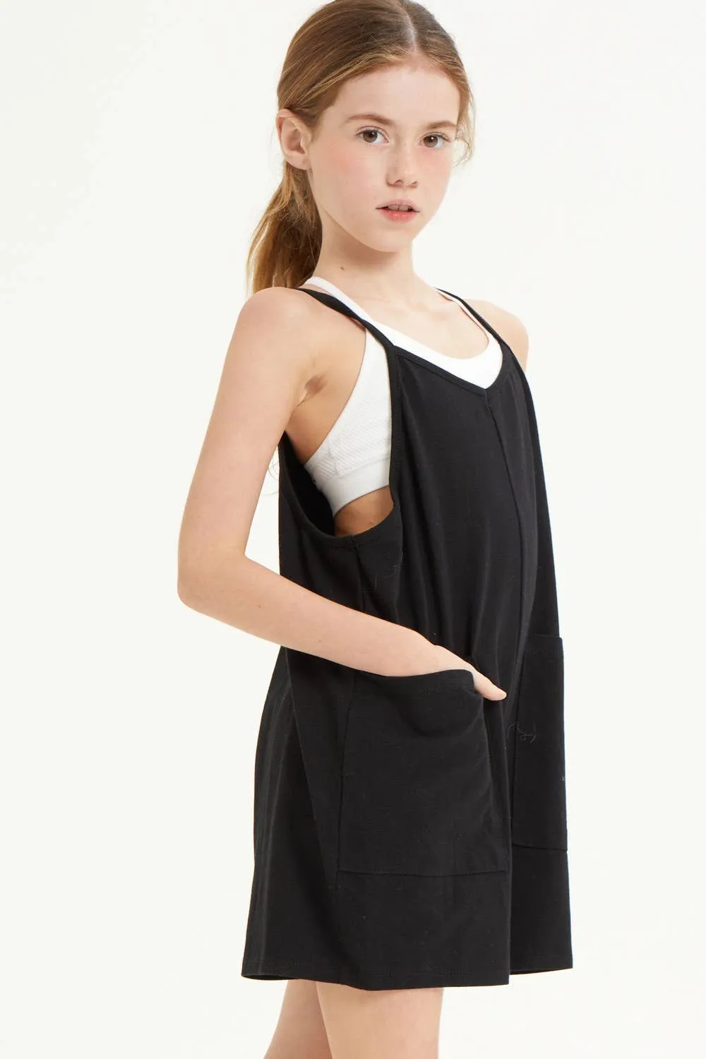 Girls Cotton Romper -Black
