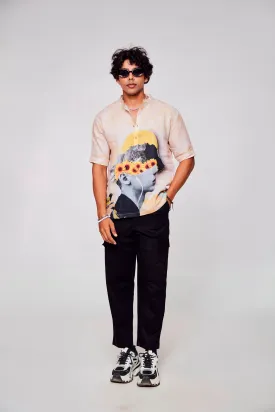 Infinite Embrace Printed Shirt : Depths of Self Expression through Faces - Pure Linen Short Sleeve Kurta