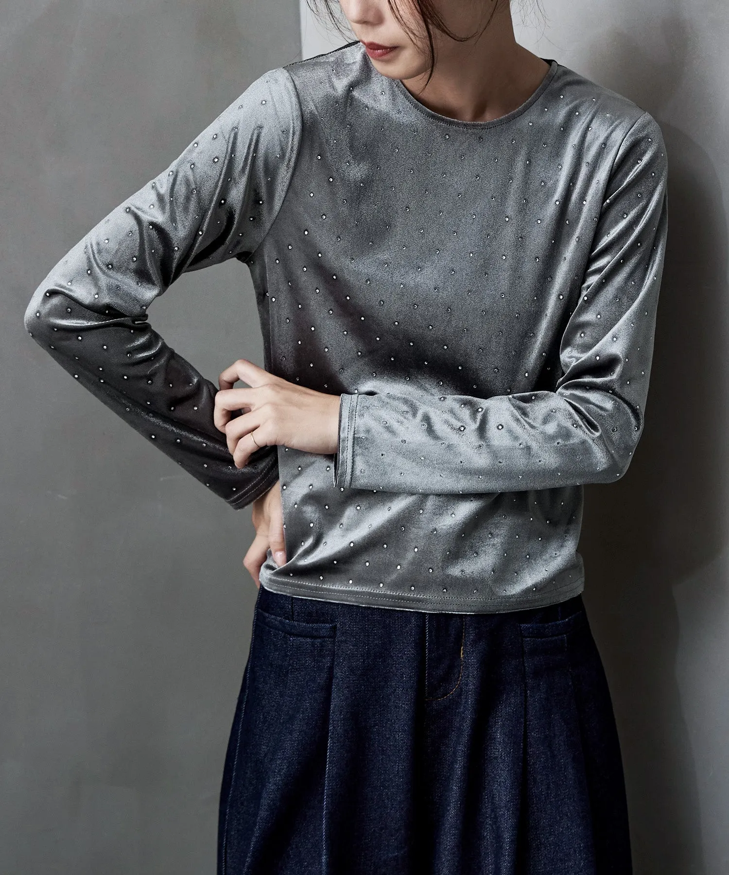 Rhinestone velour tops