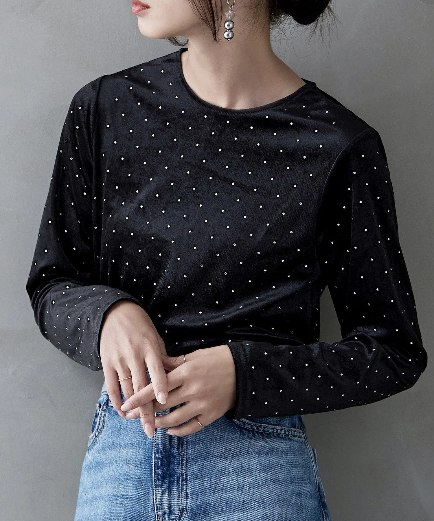 Rhinestone velour tops