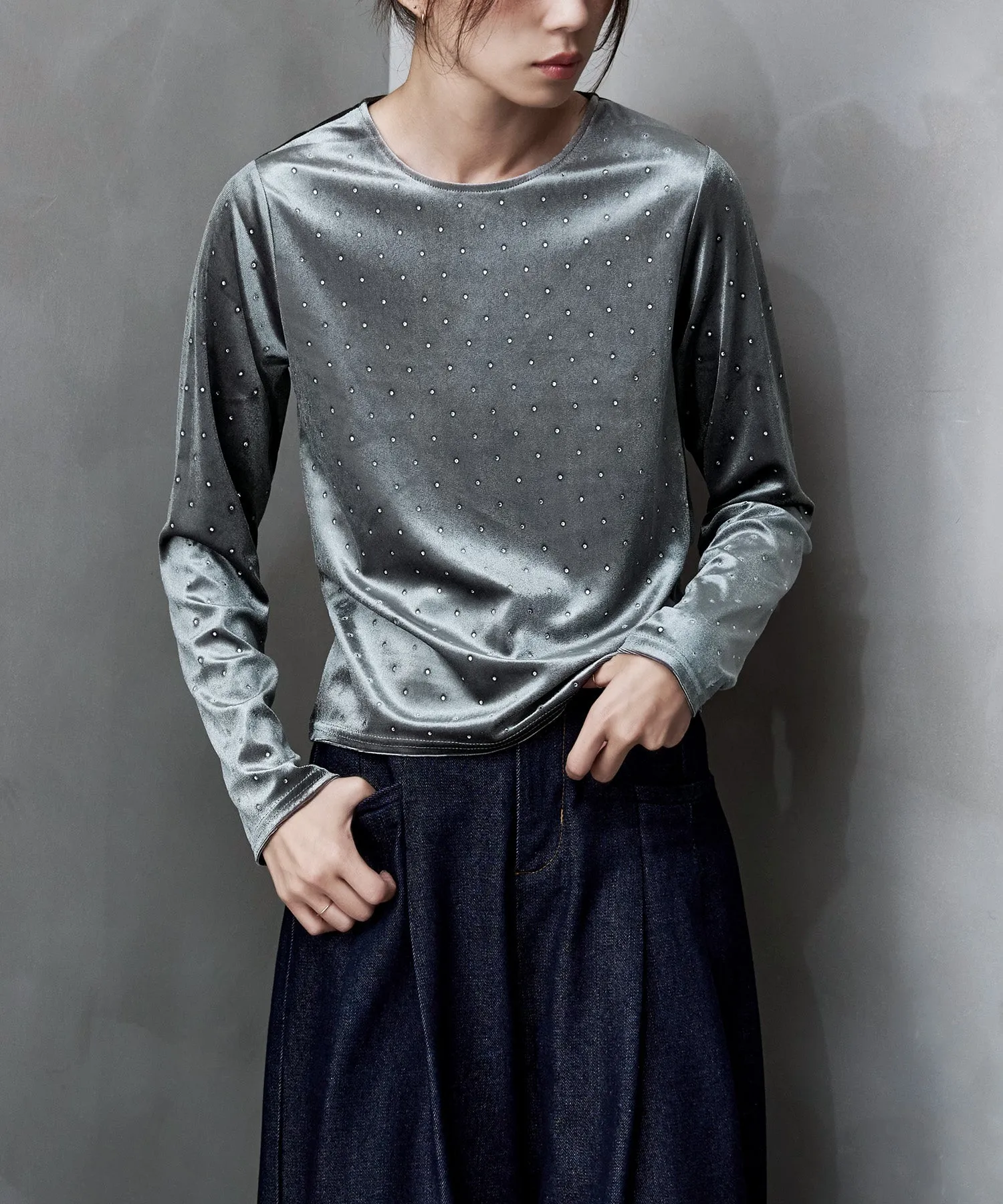 Rhinestone velour tops