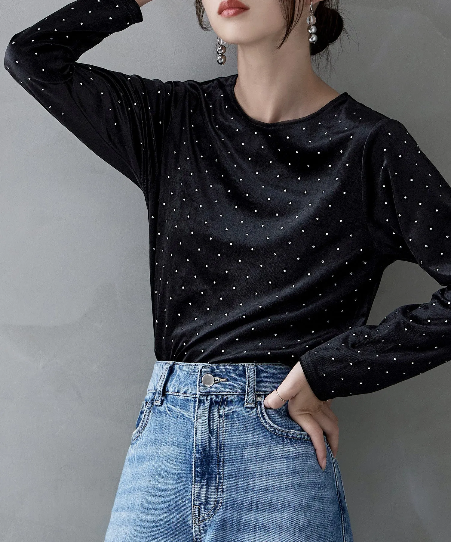 Rhinestone velour tops