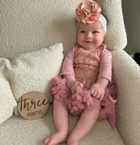 Rosie Dusty Rose Rosette Long Sleeve Ruffle Dress