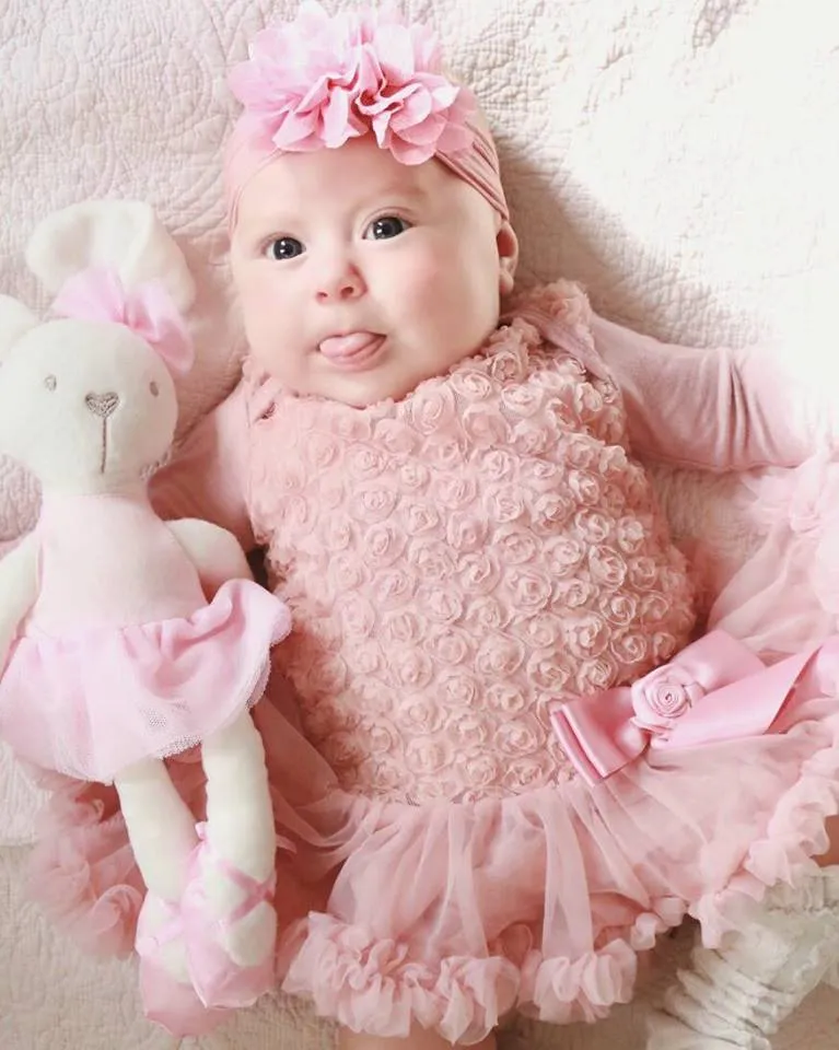 Rosie Dusty Rose Rosette Long Sleeve Ruffle Dress