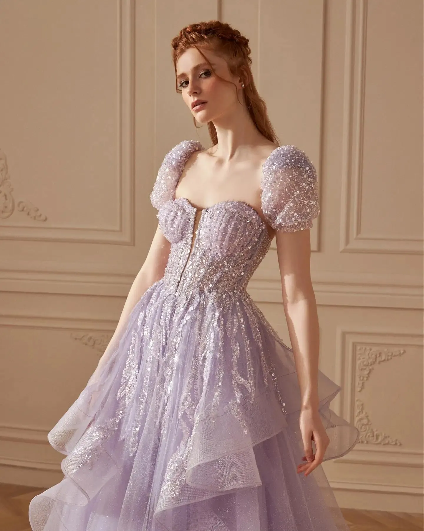Sequin Pleated Irregular Ruffle Dress
